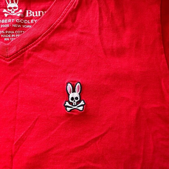 Psycho Bunny Kids Red Short Sleeve V-Neck T-Shirt S 7/8 100% Pima Cotton - Picture 2 of 6